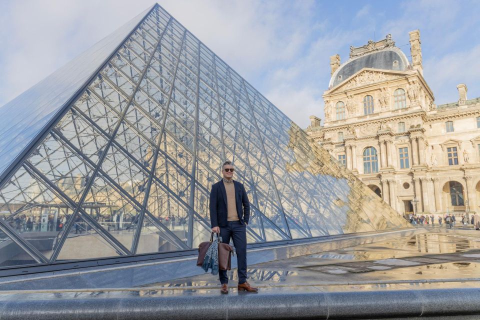 Louvre area photo shoot by Paris photographer - Louvre Museum Photo Stop: The Pyramid Views You Actually Want