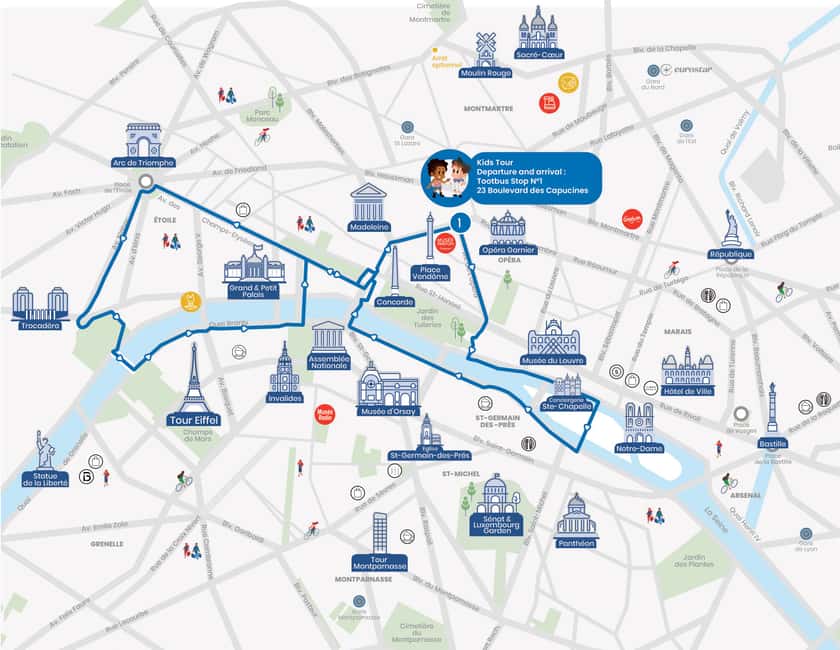 Paris: Tootbus Kids Bus Tour Experience - The 90-Minute Route: From Opéra to Eiffel Tower Without the Exhaustion