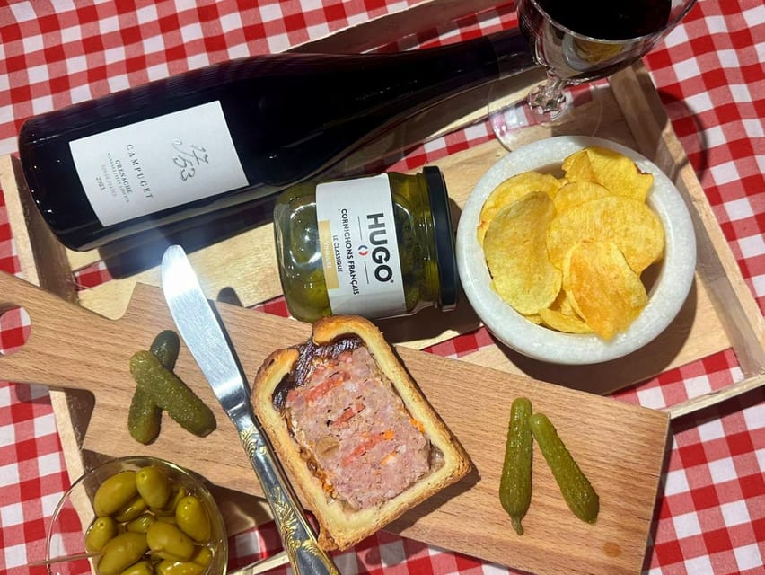 The 100% French Apéritif in Paris - What’s Included: Wine, Daniel Gobet Pâté en Croûte, Chips & Olives